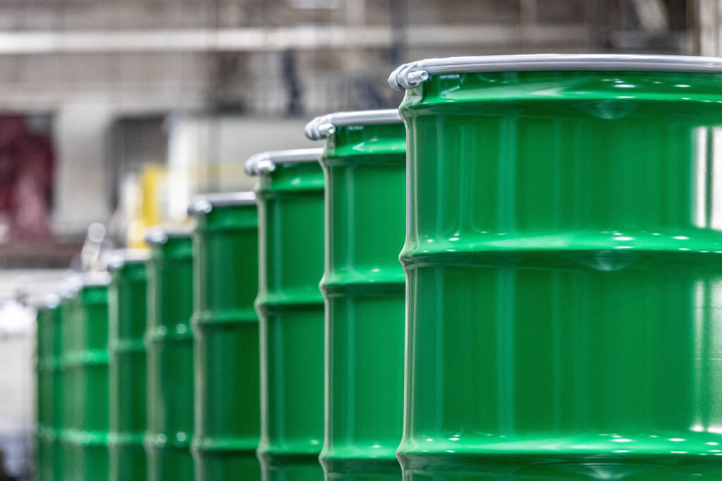 Row of beautiful steel drums